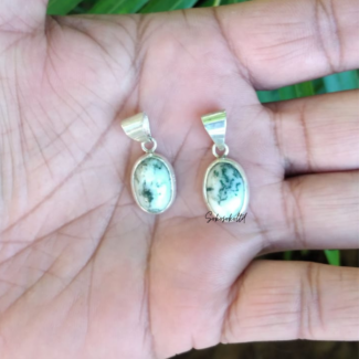 Natural Moss Agate Cabochon Pendant 925 Sterling Silver - SokoSokoltd - Mauritius