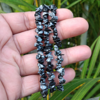 Natural Snowflake Obsidian Chips Bracelet