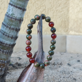 Natural Unakite Bracelet Round Beads with 8mm Red Agate Round Beads Bracelet - SokoSokoltd - Mauritius