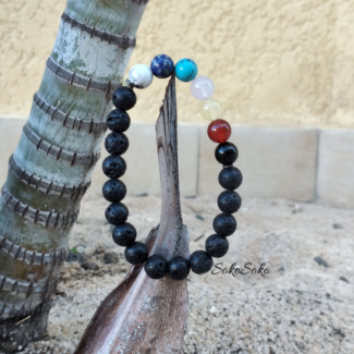 Chakra Bracelet 8mm Round Beads With Lava Stone and Crystals  - SokoSokoltd - Mauritius
