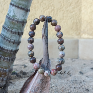 Natural Leopard Skin Jasper 8mm Polished Bead Bracelet Elastic - SokoSokoltd - Mauritius