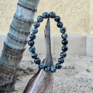 Natural Snowflake Obsidian8mm Polished Bead Bracelet Elastic- SokoSokoltd - Mauritius