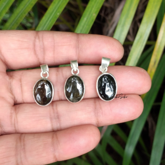 Natural Black Tourmaline Pendant in Sterling Silver 925