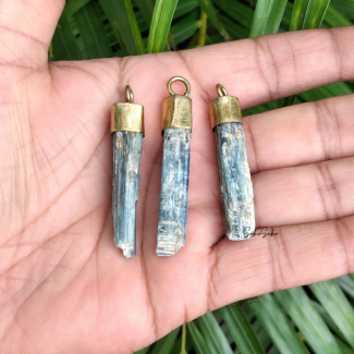 Natural Blue Kyanite Rough Pendant in Brass