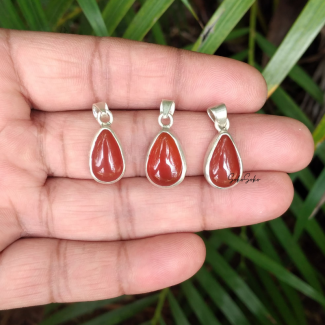 Natural Carnelian Pendant in Sterling Silver 925