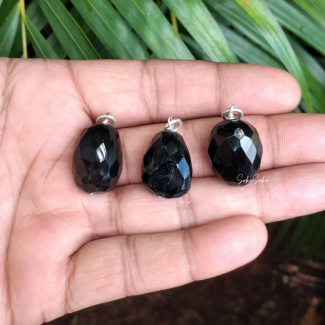 Natural Black Obsidian Facet Tumble Pendant