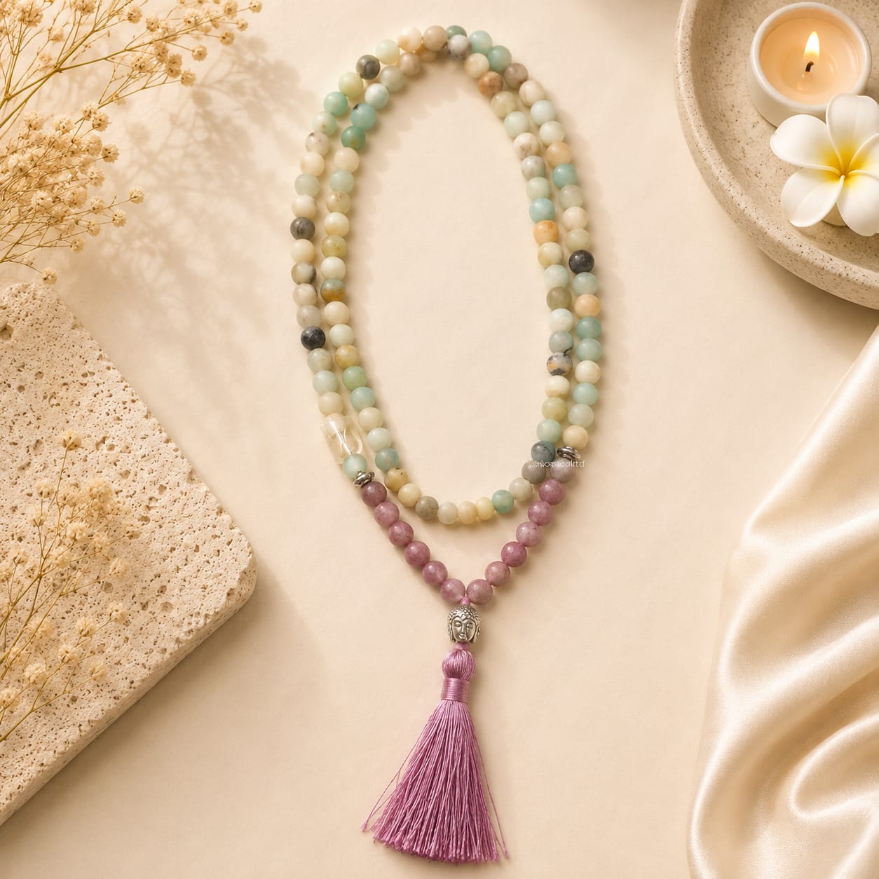 Natural Amazonite and Rhodonite 108 Bead Mala - SokoSokoltd - Mauritius Natural Amazonite and Rhodonite 108 Bead Mala - SokoSokoltd - Mauritius