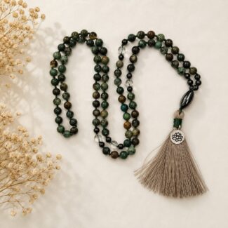 Natural Turquoise Hematite and Clear Quartz 108 Bead Mala - SokoSokoltd - Mauritius