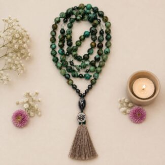 Natural Turquoise Hematite and Clear Quartz 108 Bead Mala - SokoSokoltd - Mauritius