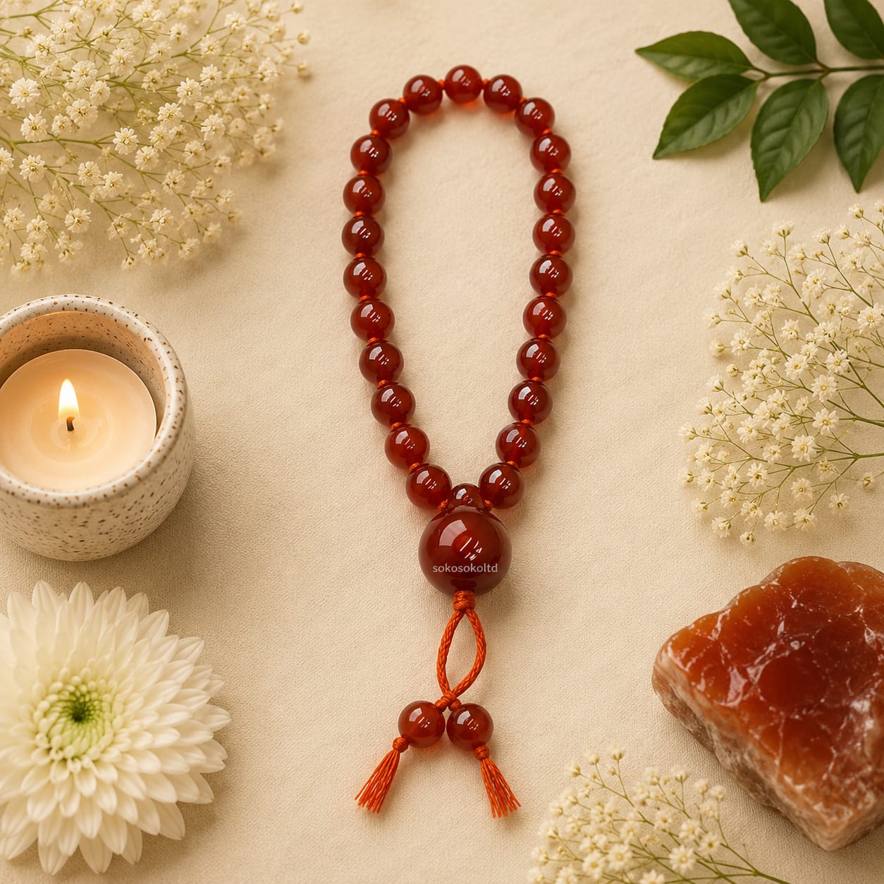 Red Agate 27 Bead Mala - SokoSokoltd- Mauritius Red Agate 27 Bead Mala - SokoSokoltd- Mauritius